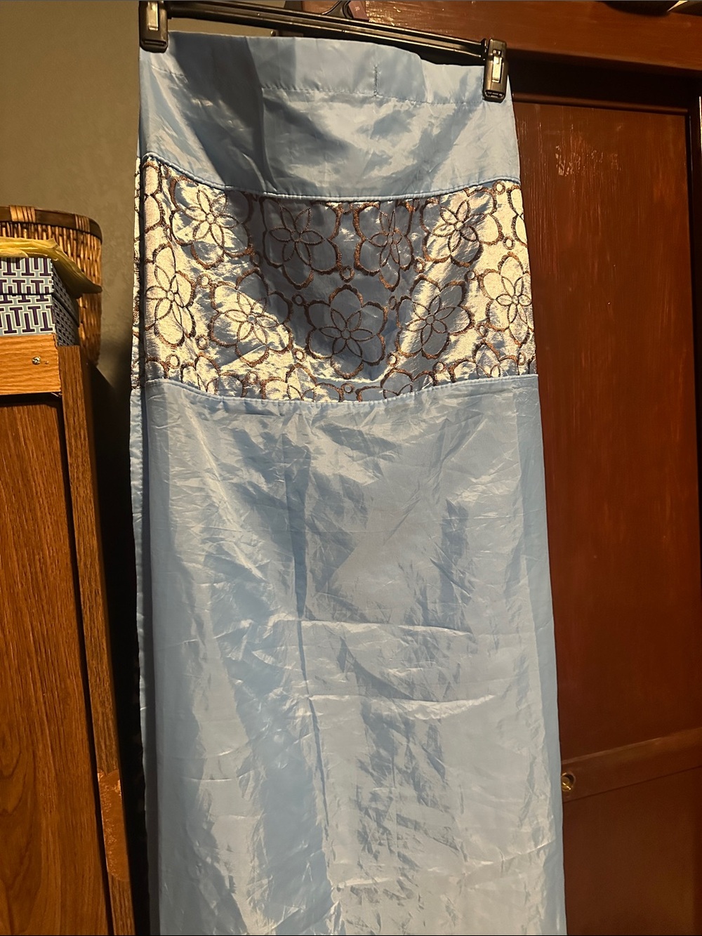 Light Blue Maxi with Metallic Floral Waistband